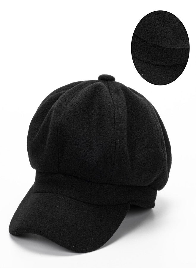 OVOY Women Wool-Blend-Beret Newsboy-Hat Cap Vintage Bakerboy-Cabbie-Cap Winter Warm Peaked Hat Black - Image 2